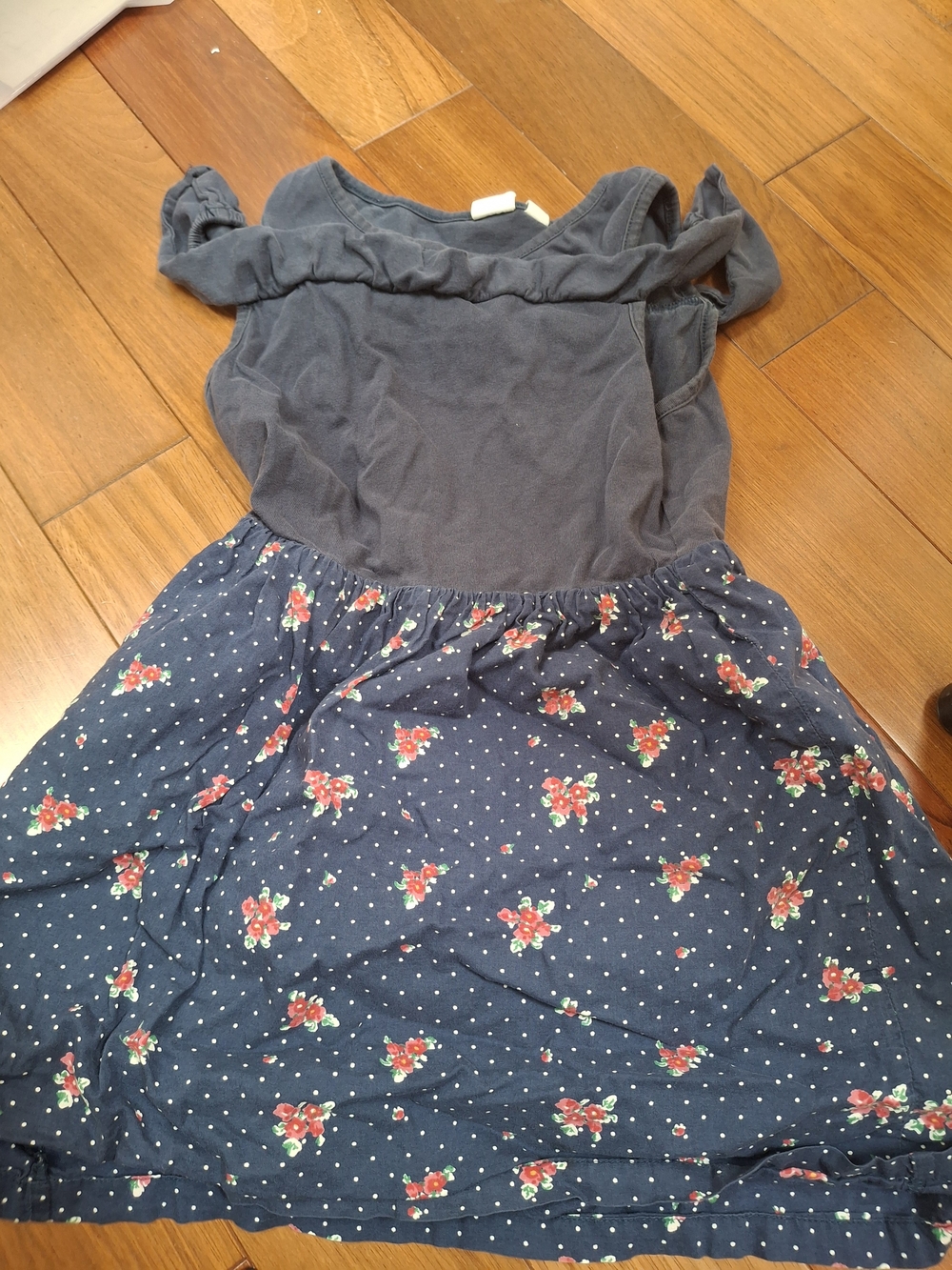GAP Navy Floral Dot Dress with Ruffle Neck
